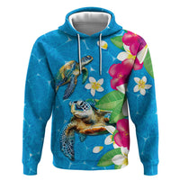 Hawaiian Tropical Flower and Honu Under Blue Water Zip Hoodie LT03 Pullover Hoodie Blue - Polynesian Pride