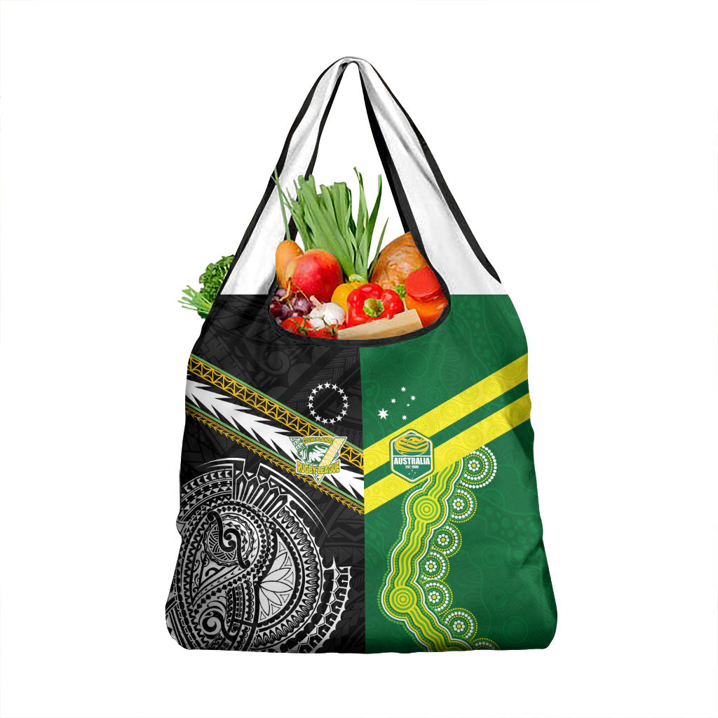 Rugby Cook Islands and Australia Grocery Bag Tatau Tribal with Aboriginal Chevron Sport Style LT03 1-pack One Size Multicolor - Polynesian Pride