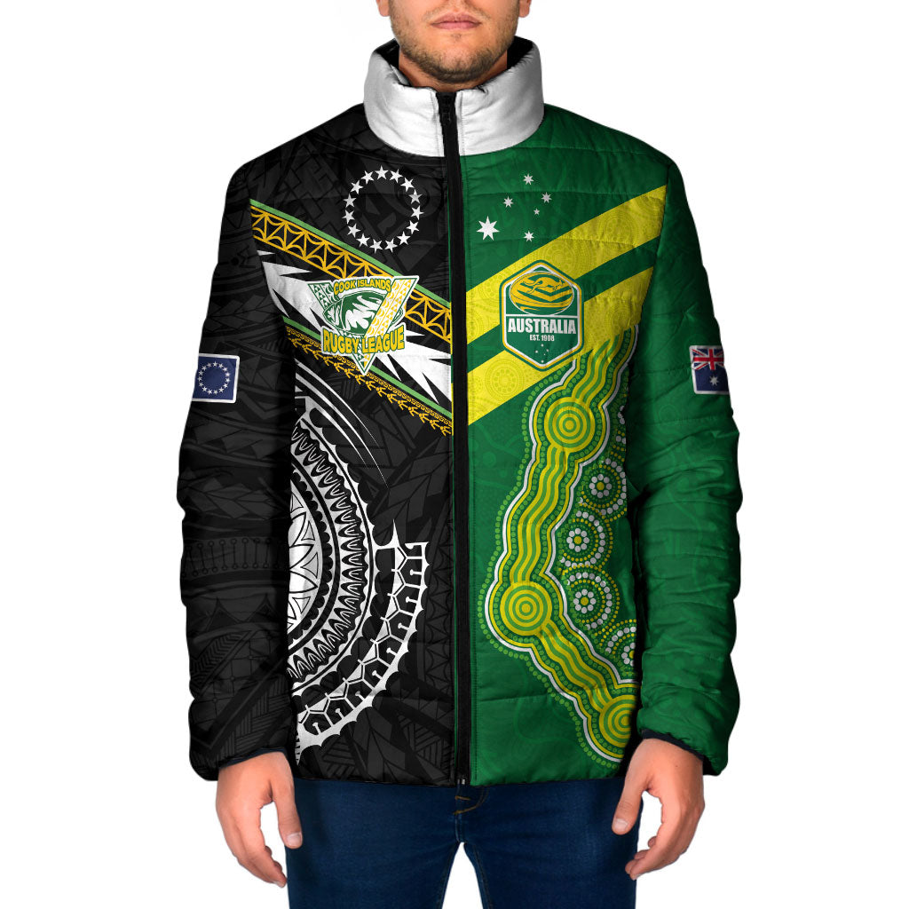 Custom Rugby Cook Islands and Australia Padded Jacket Tatau Tribal with Aboriginal Chevron Sport Style LT03 Men Multicolor - Polynesian Pride