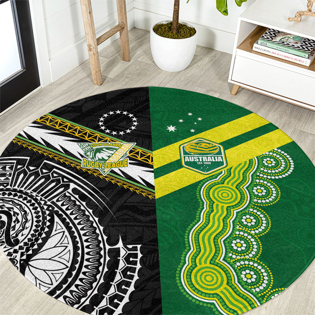 Rugby Cook Islands and Australia Round Carpet Tatau Tribal with Aboriginal Chevron Sport Style LT03 Multicolor - Polynesian Pride