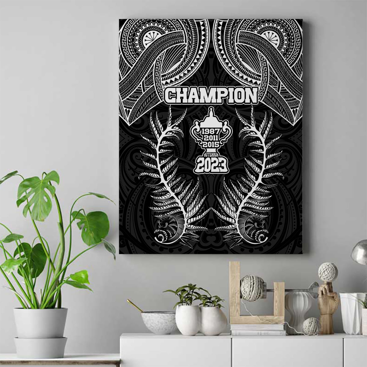 New Zealand Rugby Canvas Wall Art Aotearoa Champion Cup History with Silver Fern LT03 Black - Polynesian Pride