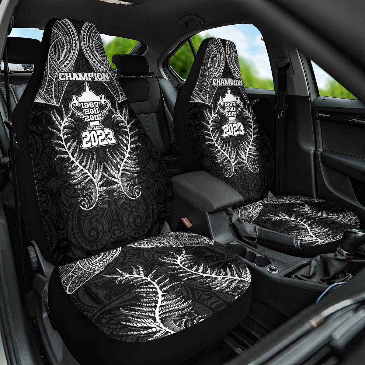 New Zealand Rugby Car Seat Cover Aotearoa Champion Cup History with Silver Fern LT03 One Size Black - Polynesian Pride