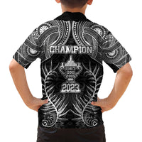 New Zealand Rugby Family Matching Off Shoulder Maxi Dress and Hawaiian Shirt Aotearoa Champion Cup History with Silver Fern LT03 - Polynesian Pride