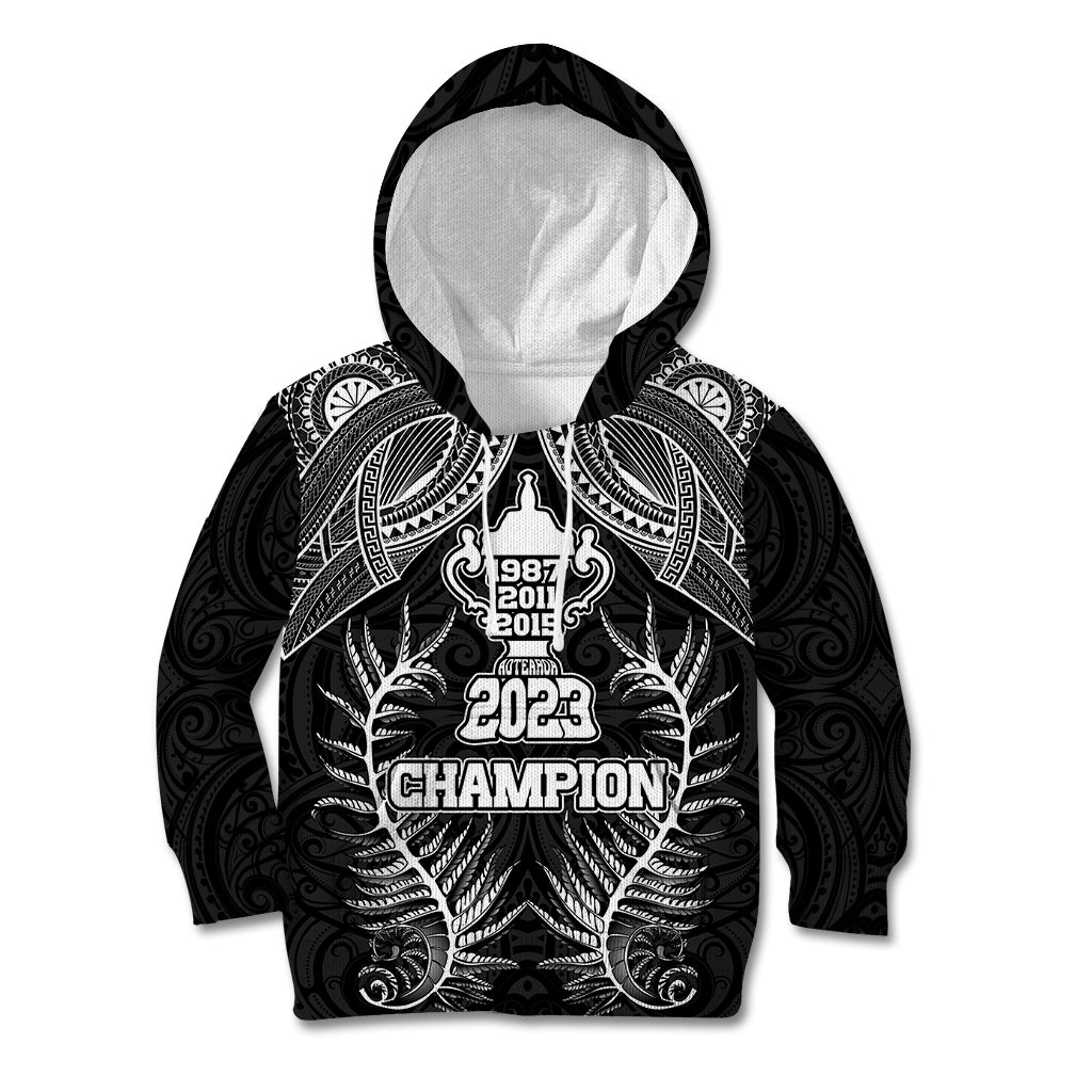 New Zealand Rugby Kid Hoodie Aotearoa Champion Cup History with Silver Fern LT03 Hoodie Black - Polynesian Pride