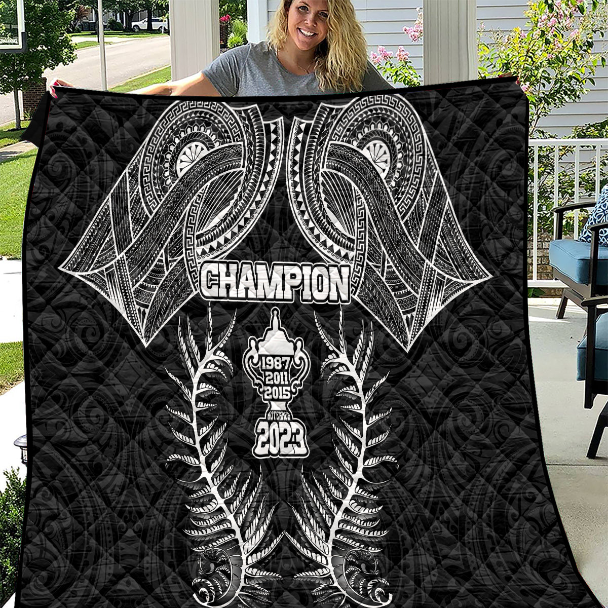 New Zealand Rugby Quilt Aotearoa Champion Cup History with Silver Fern LT03 Black - Polynesian Pride