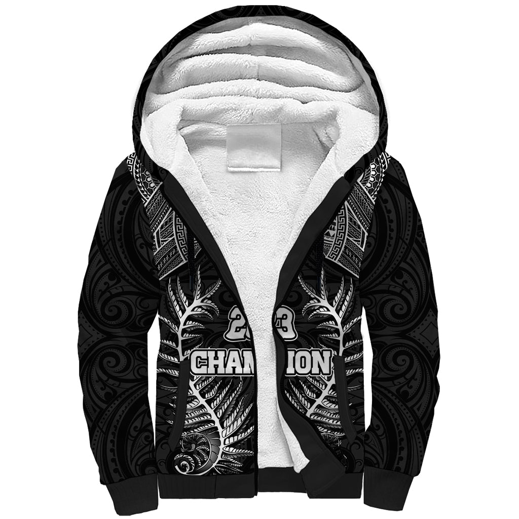 New Zealand Rugby Sherpa Hoodie Aotearoa Champion Cup History with Silver Fern LT03 Unisex Black - Polynesian Pride