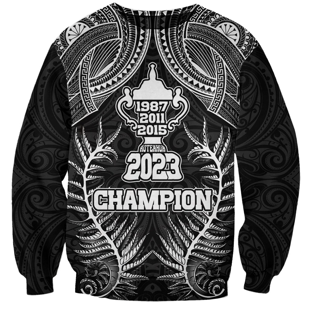 New Zealand Rugby Sweatshirt Aotearoa Champion Cup History with Silver Fern LT03 Unisex Black - Polynesian Pride