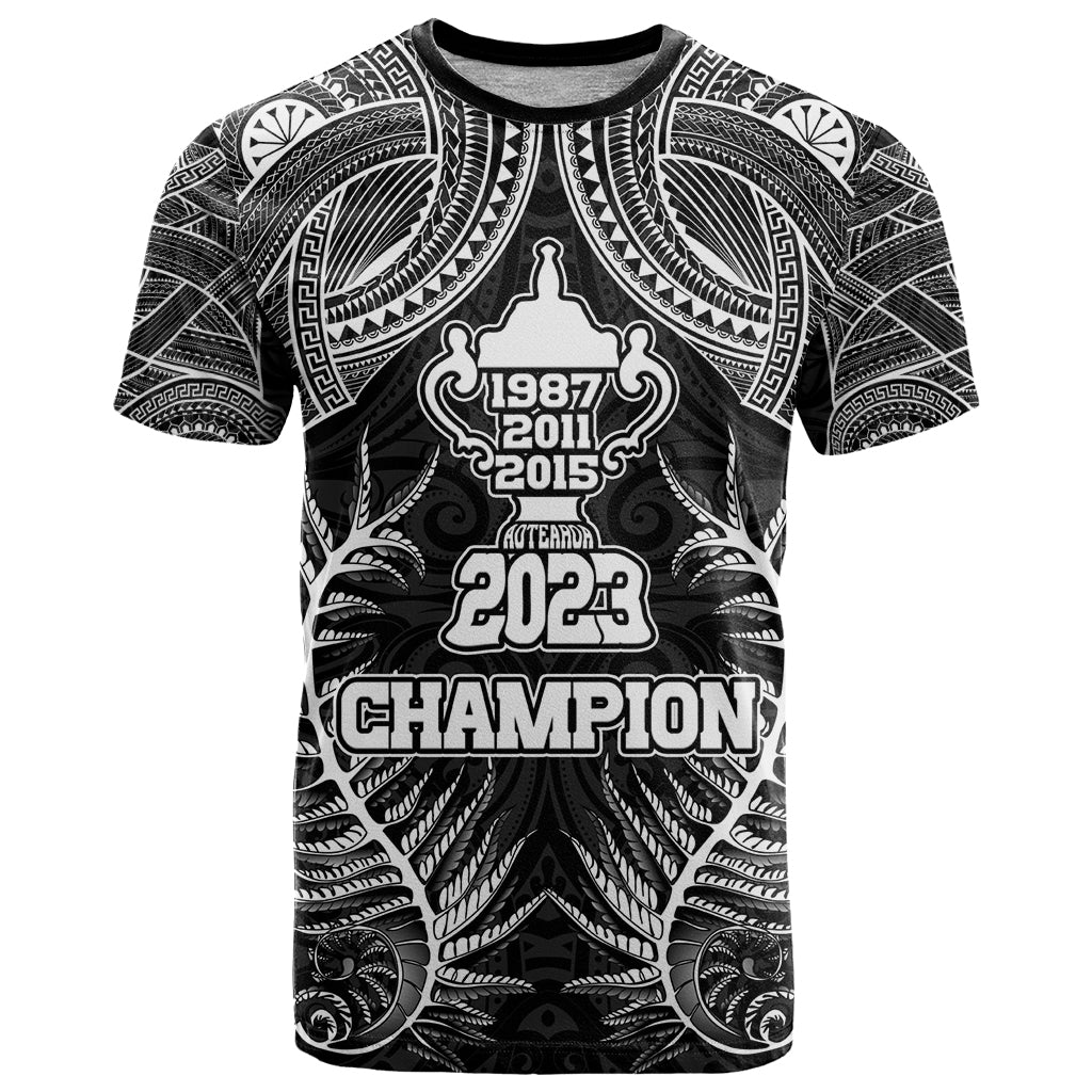 New Zealand Rugby T Shirt Aotearoa Champion Cup History with Silver Fern LT03 Black - Polynesian Pride