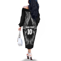 Custom New Zealand Rugby Family Matching Off Shoulder Long Sleeve Dress and Hawaiian Shirt Aotearoa Champion Cup History with Silver Fern LT03 - Polynesian Pride