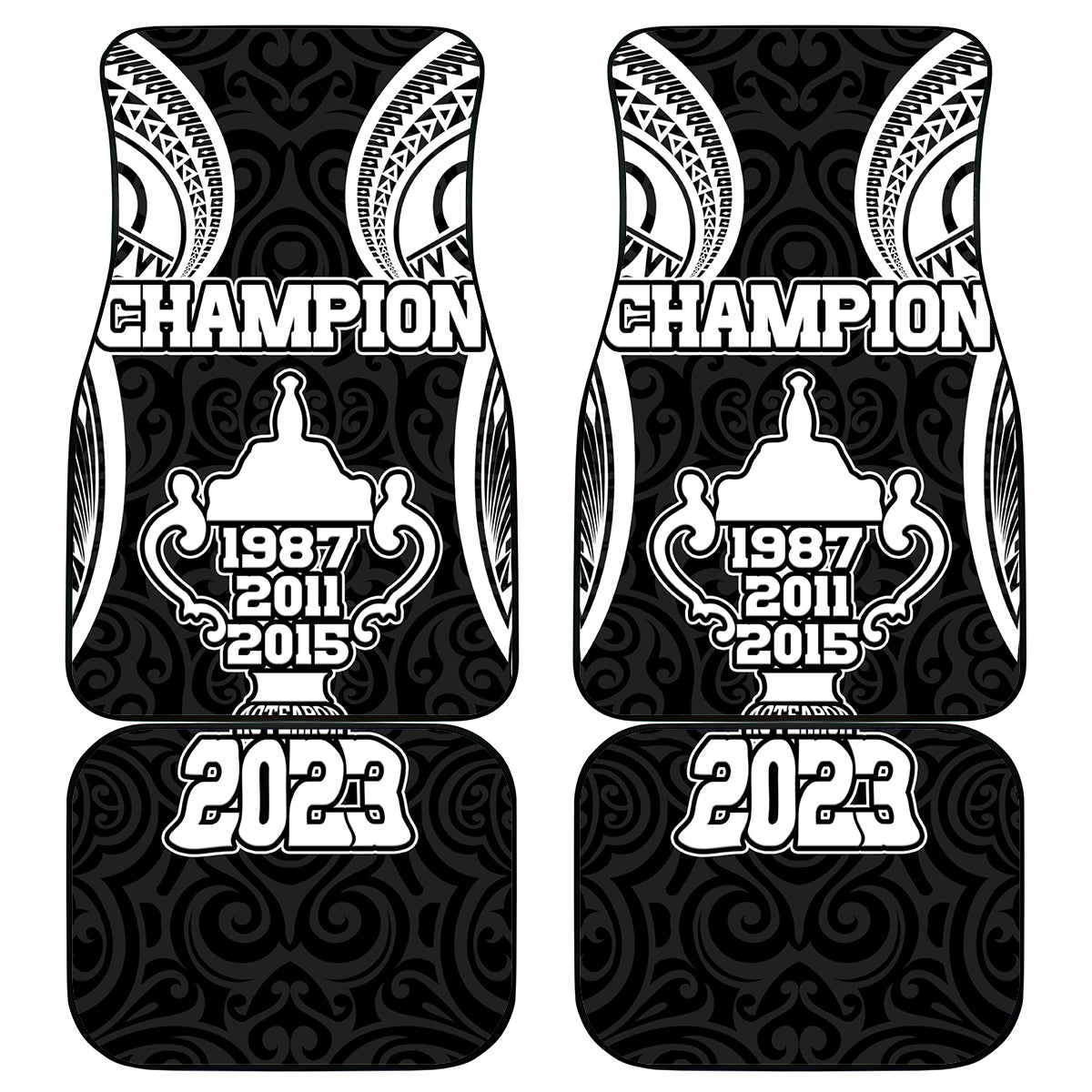 New Zealand Rugby Car Mats Aotearoa Champion Cup History with Haka Dance LT03 Black - Polynesian Pride