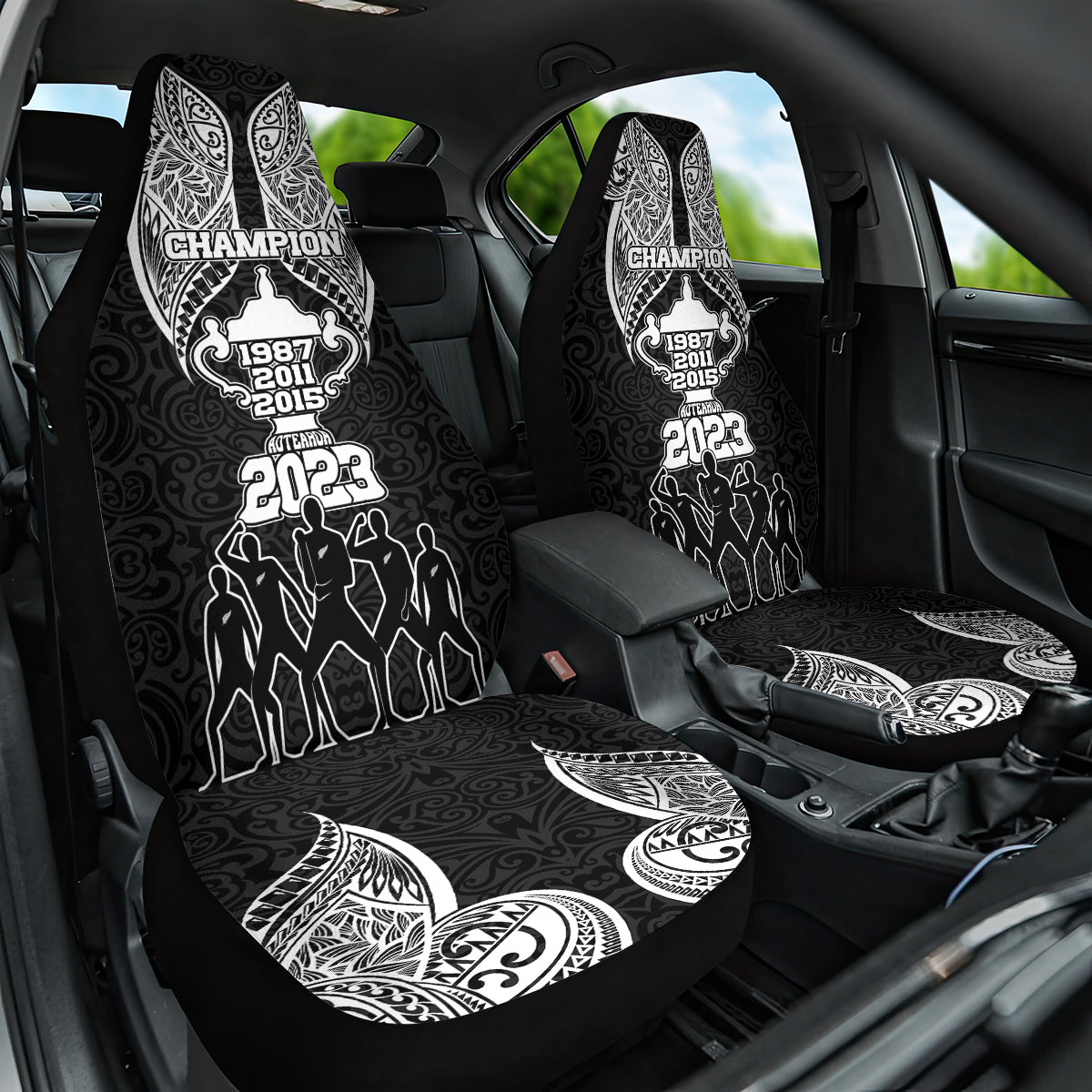 New Zealand Rugby Car Seat Cover Aotearoa Champion Cup History with Haka Dance LT03 One Size Black - Polynesian Pride