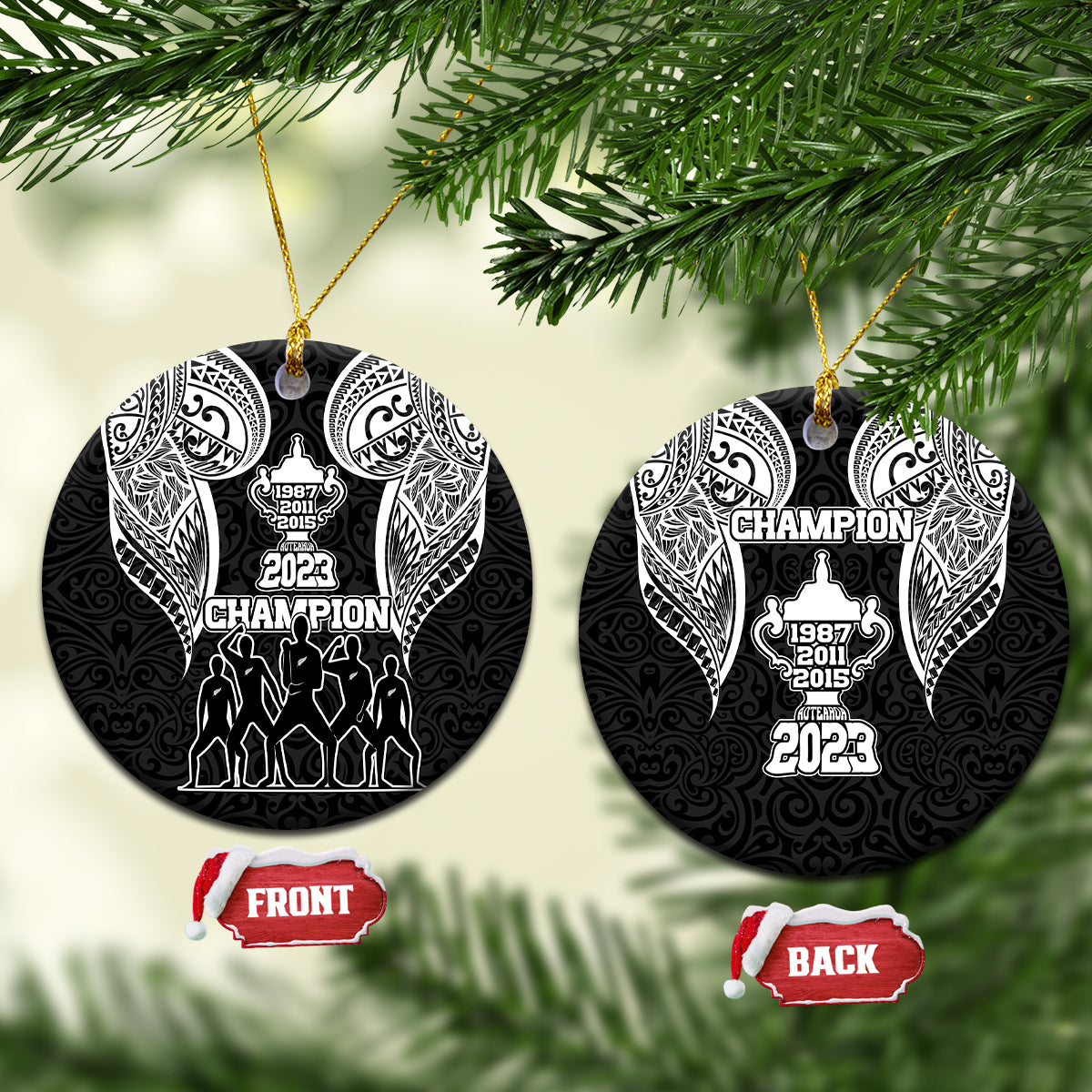 New Zealand Rugby Ceramic Ornament Aotearoa Champion Cup History with Haka Dance LT03 Circle Black - Polynesian Pride