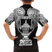 New Zealand Rugby Family Matching Off Shoulder Maxi Dress and Hawaiian Shirt Aotearoa Champion Cup History with Haka Dance LT03 - Polynesian Pride