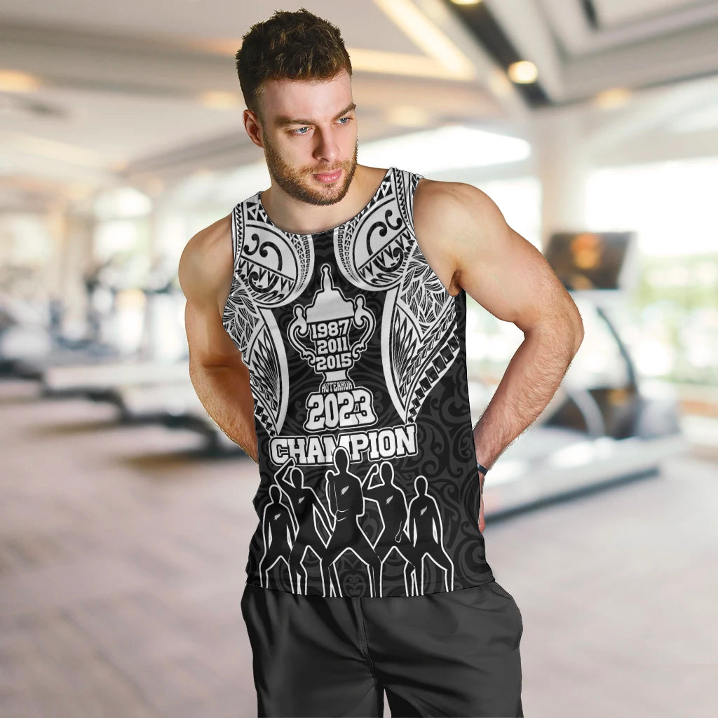 New Zealand Rugby Men Tank Top Aotearoa Champion Cup History with Haka Dance LT03 Black - Polynesian Pride