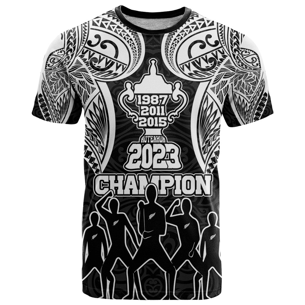 New Zealand Rugby T Shirt Aotearoa Champion Cup History with Haka Dance LT03 Black - Polynesian Pride