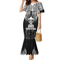 Personalised New Zealand Rugby Family Matching Mermaid Dress and Hawaiian Shirt Aotearoa Champion Cup History with Haka Dance LT03 Mom's Dress Black - Polynesian Pride