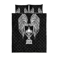 Personalised New Zealand Rugby Quilt Bed Set Aotearoa Champion Cup History with Haka Dance LT03 Black - Polynesian Pride