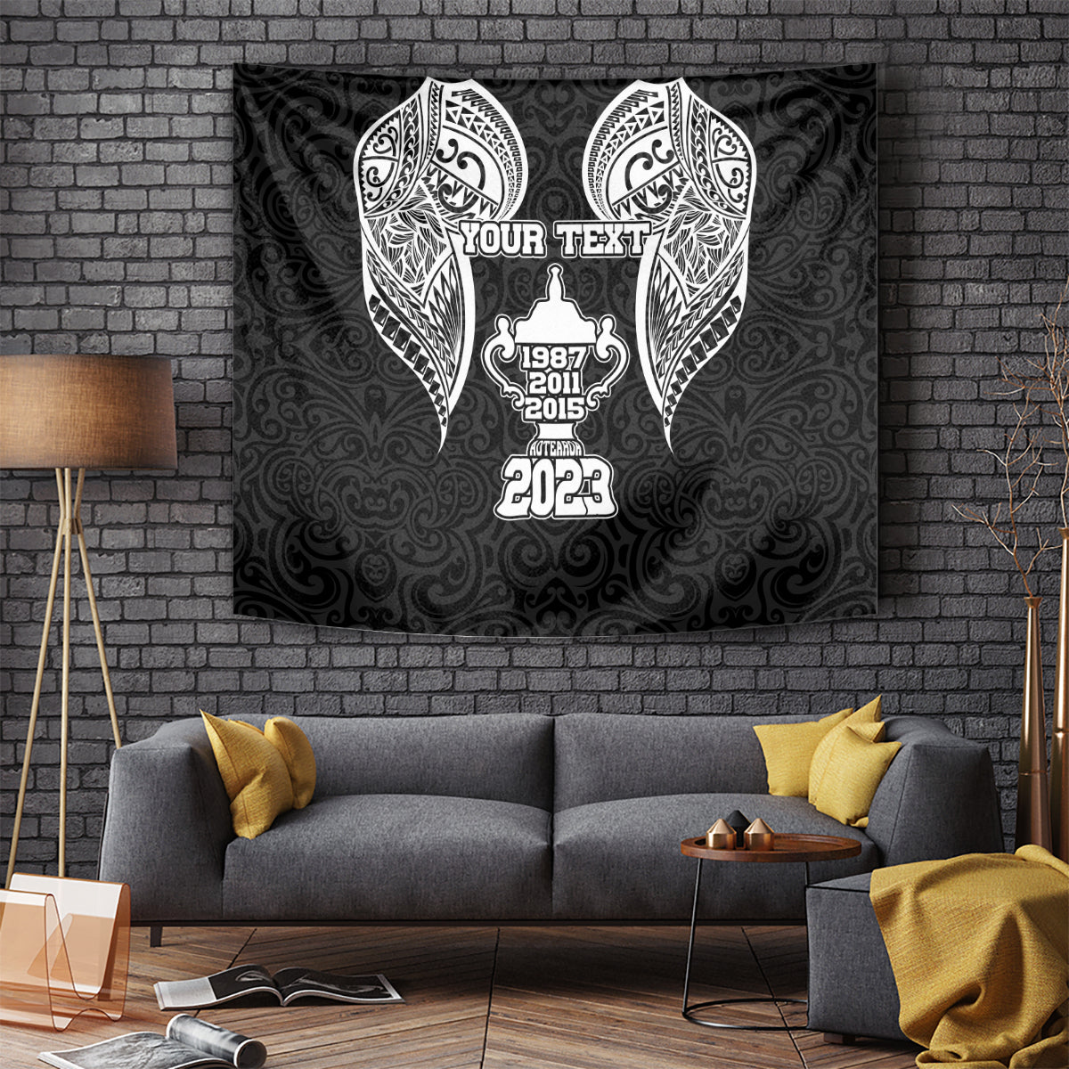 Personalised New Zealand Rugby Tapestry Aotearoa Champion Cup History with Haka Dance LT03 Black - Polynesian Pride