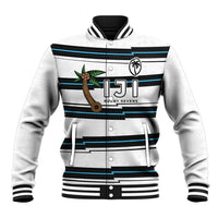 Custom Fijian Rugby Sevens Baseball Jacket Masi Tapa Pattern Stripes Sporty Style LT03 Unisex White - Polynesian Pride