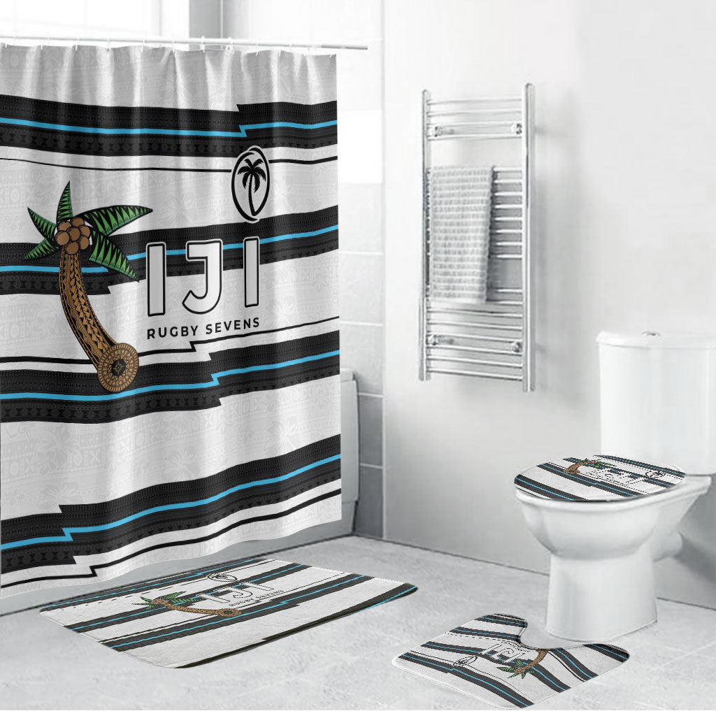 Fijian Rugby Sevens Bathroom Set Masi Tapa Pattern Stripes Sporty Style