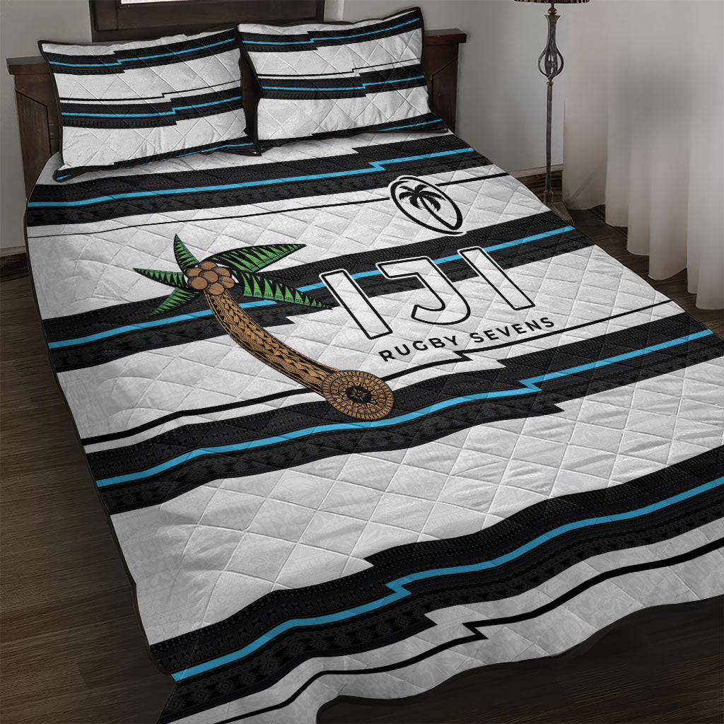 Fijian Rugby Sevens Quilt Bed Set Masi Tapa Pattern Stripes Sporty Style