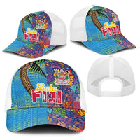 Fijian Coral Reef Baseball Net Cap with Traditional Tapa Pattern Split Style LT03 - Polynesian Pride