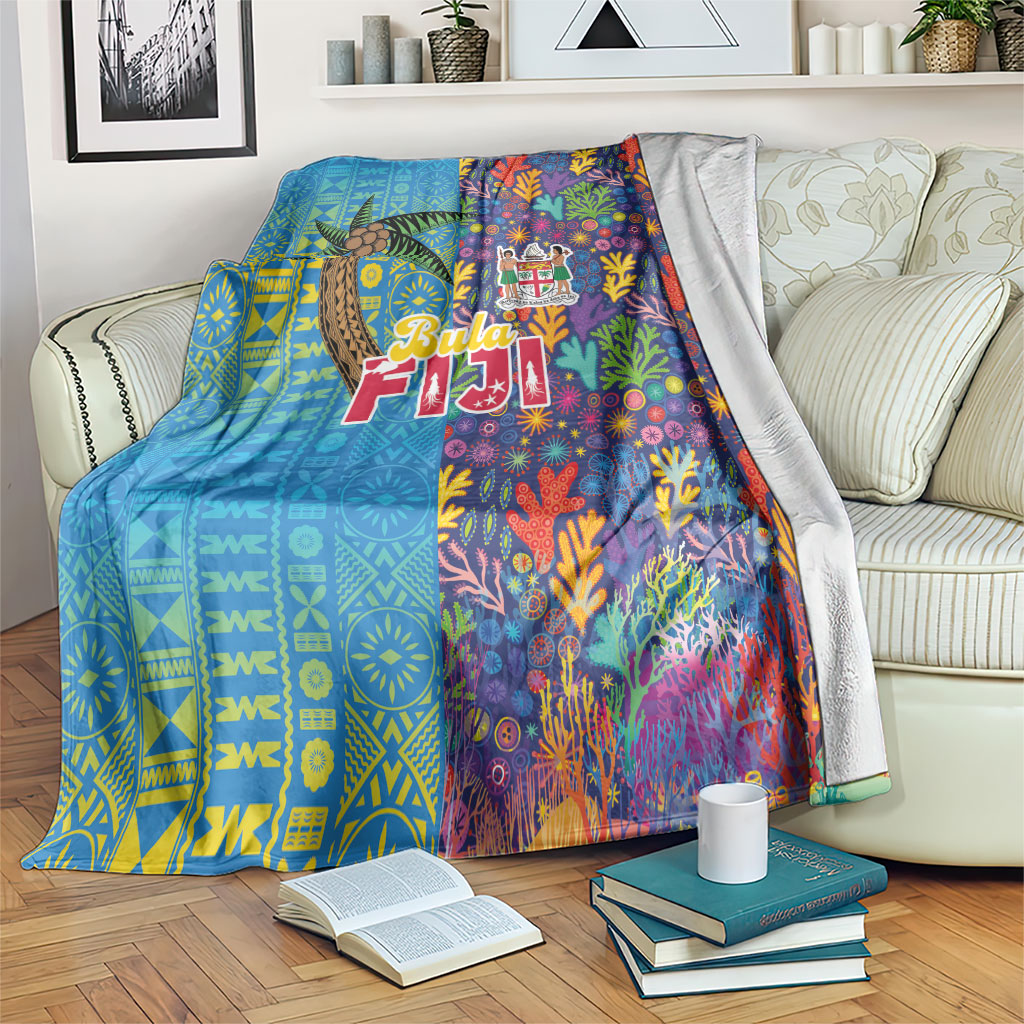 Fijian Coral Reef Blanket with Traditional Tapa Pattern Split Style