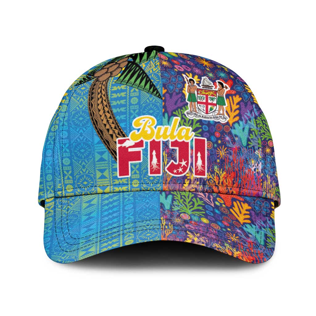 Fijian Coral Reef Classic Cap with Traditional Tapa Pattern Split Style LT03 Universal Fit Multicolor - Polynesian Pride