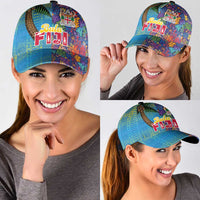 Fijian Coral Reef Classic Cap with Traditional Tapa Pattern Split Style LT03 - Polynesian Pride