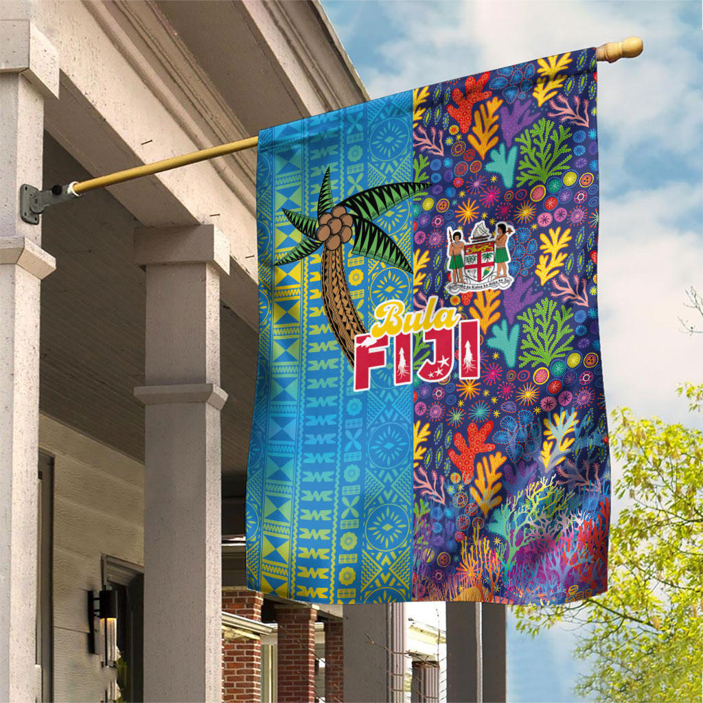 Fijian Coral Reef Garden Flag with Traditional Tapa Pattern Split Style