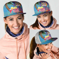 Fijian Coral Reef Mesh Trucker Cap with Traditional Tapa Pattern Split Style LT03 - Polynesian Pride