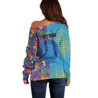 Personalised Fijian Coral Reef Off Shoulder Sweater with Traditional Tapa Pattern Split Style