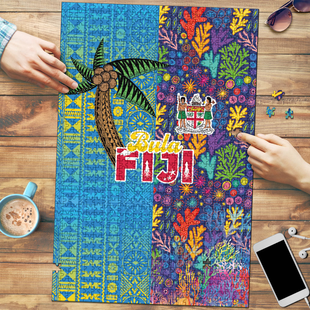 Fijian Coral Reef Puzzle with Traditional Tapa Pattern Split Style