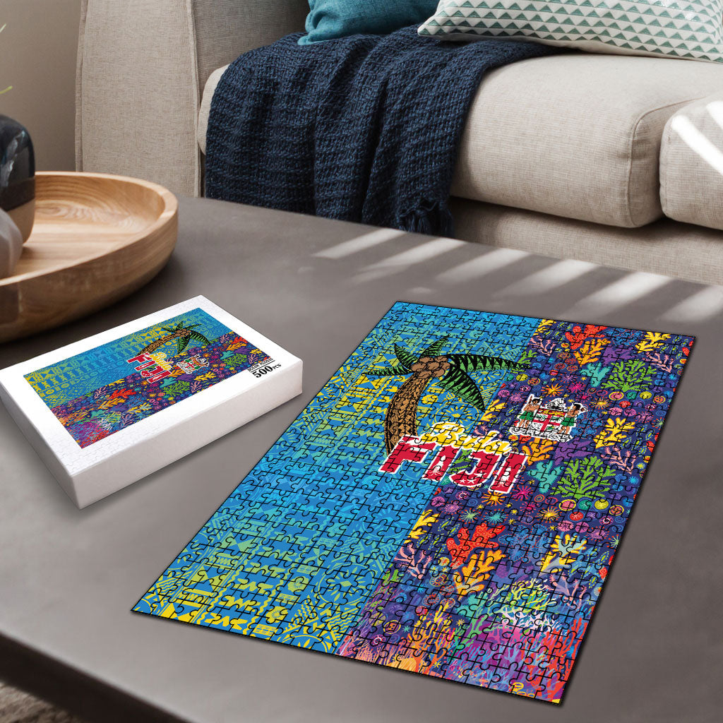 Fijian Coral Reef Puzzle with Traditional Tapa Pattern Split Style LT03 - Polynesian Pride