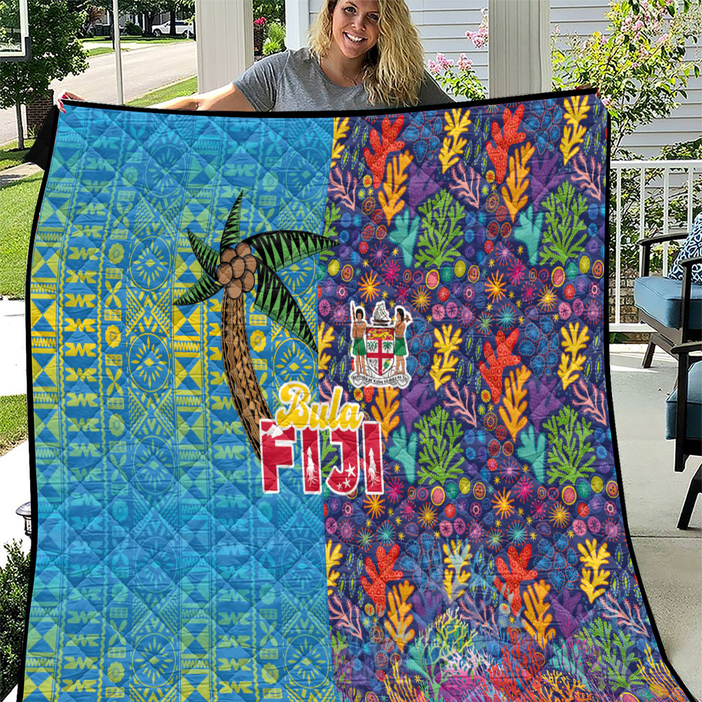 Fijian Coral Reef Quilt with Traditional Tapa Pattern Split Style