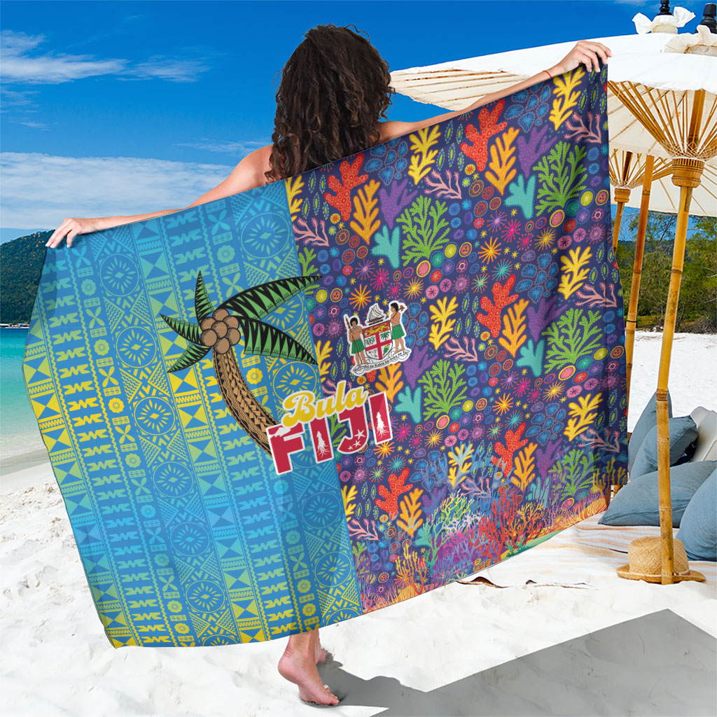 Fijian Coral Reef Sarong with Traditional Tapa Pattern Split Style