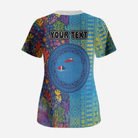 Personalised Fijian Coral Reef Scrub Top with Traditional Tapa Pattern Split Style LT03 - Polynesian Pride