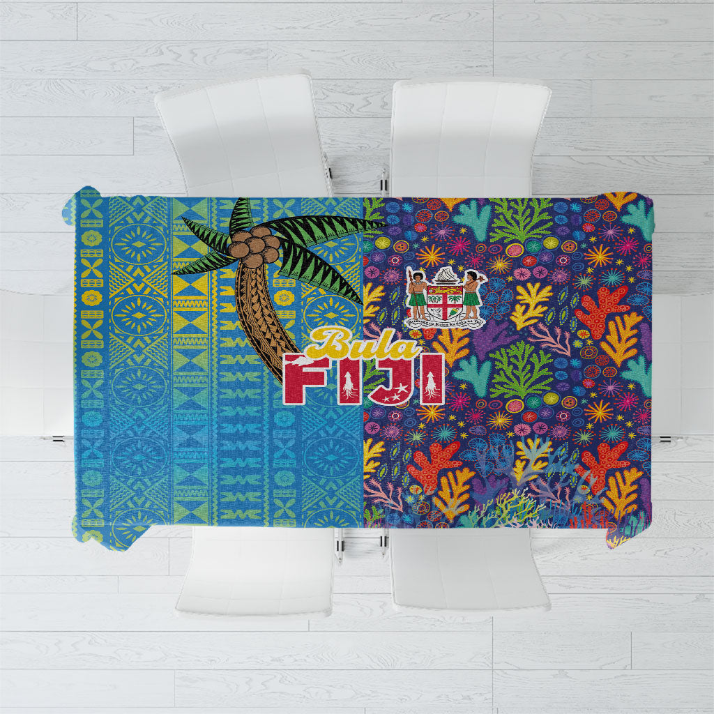 Fijian Coral Reef Tablecloth with Traditional Tapa Pattern Split Style