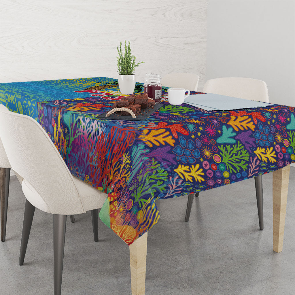 Fijian Coral Reef Tablecloth with Traditional Tapa Pattern Split Style