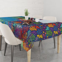 Fijian Coral Reef Tablecloth with Traditional Tapa Pattern Split Style