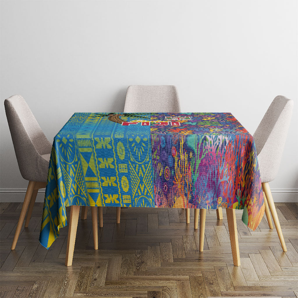 Fijian Coral Reef Tablecloth with Traditional Tapa Pattern Split Style