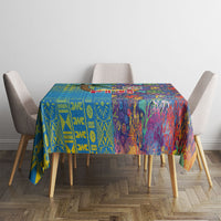 Fijian Coral Reef Tablecloth with Traditional Tapa Pattern Split Style