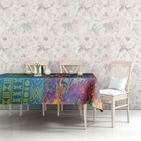 Fijian Coral Reef Tablecloth with Traditional Tapa Pattern Split Style