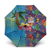 Fijian Coral Reef Umbrella with Traditional Tapa Pattern Split Style