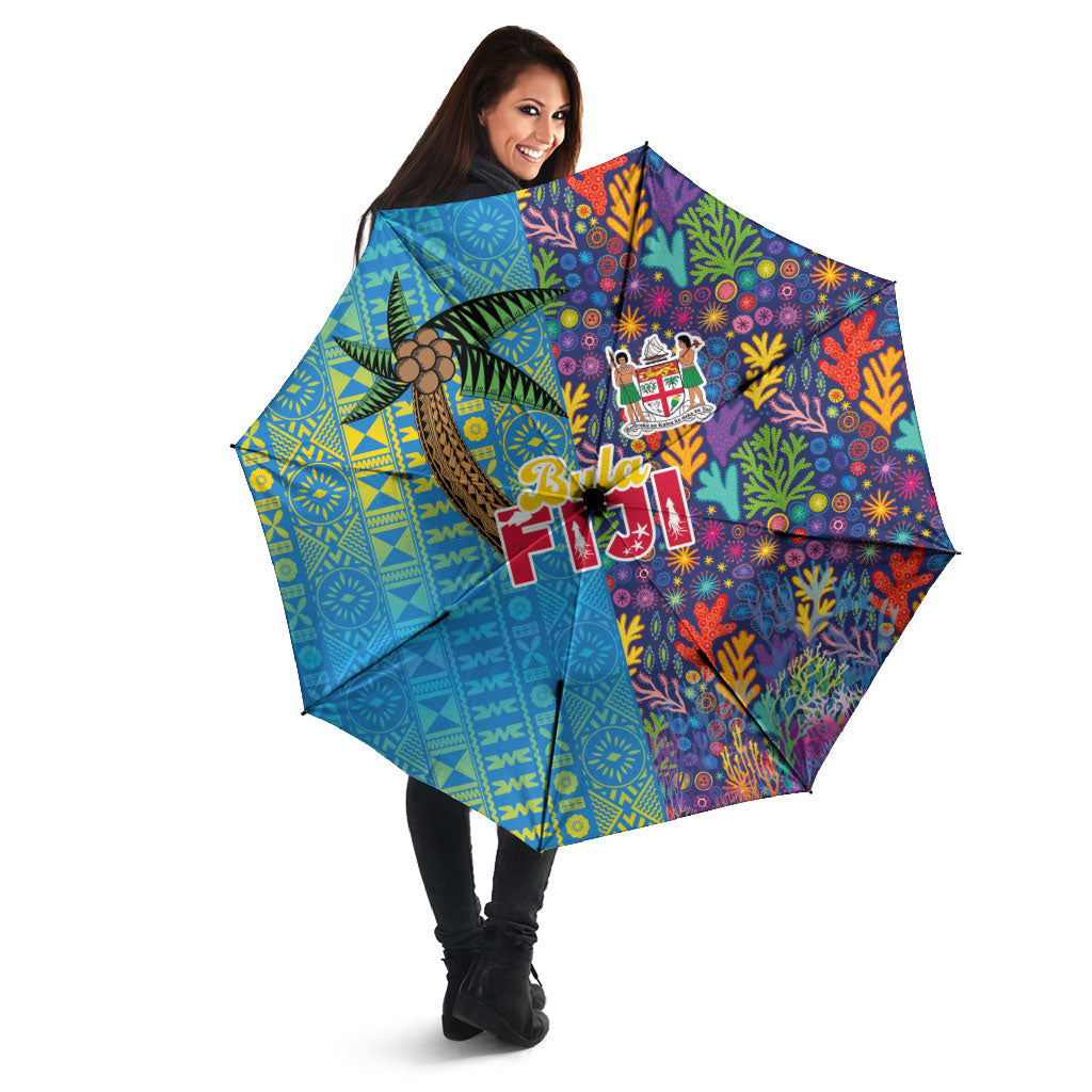 Fijian Coral Reef Umbrella with Traditional Tapa Pattern Split Style