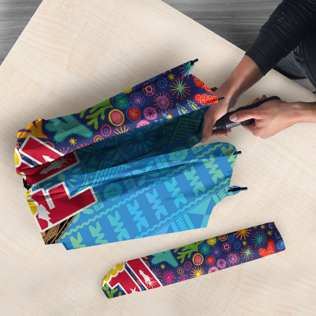Fijian Coral Reef Umbrella with Traditional Tapa Pattern Split Style