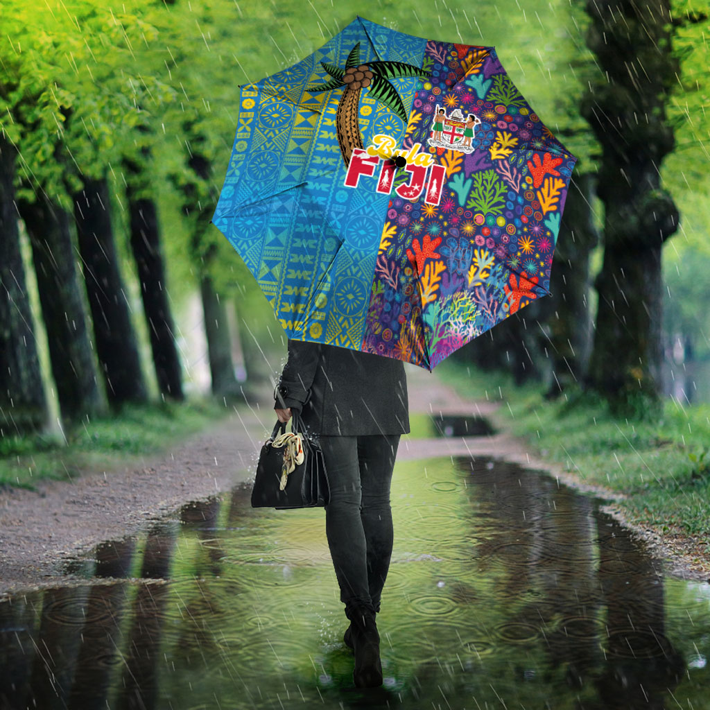 Fijian Coral Reef Umbrella with Traditional Tapa Pattern Split Style