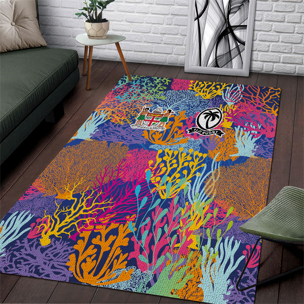 Fijian Rugby Area Rug Colorful Coral Reef Pre Match Design