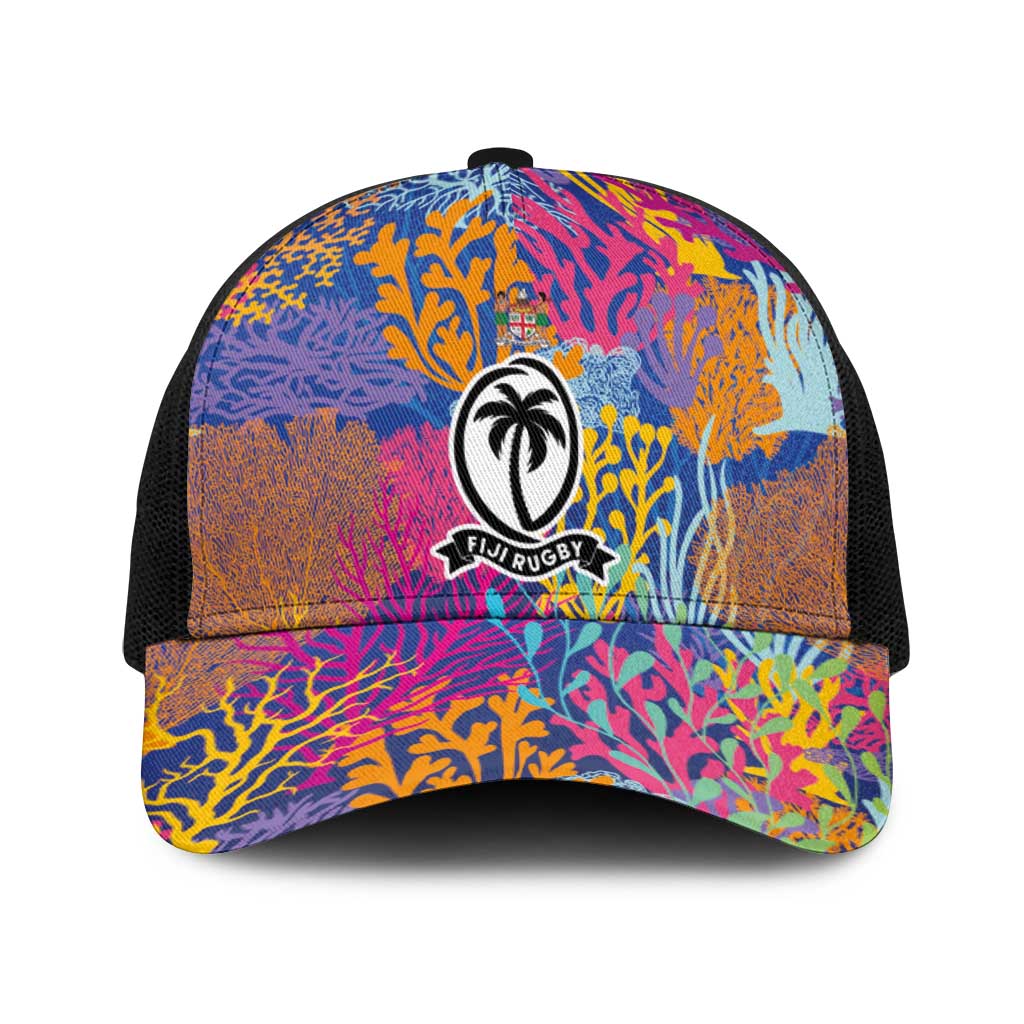 Fijian Rugby Baseball Net Cap Colorful Coral Reef Pre Match Design