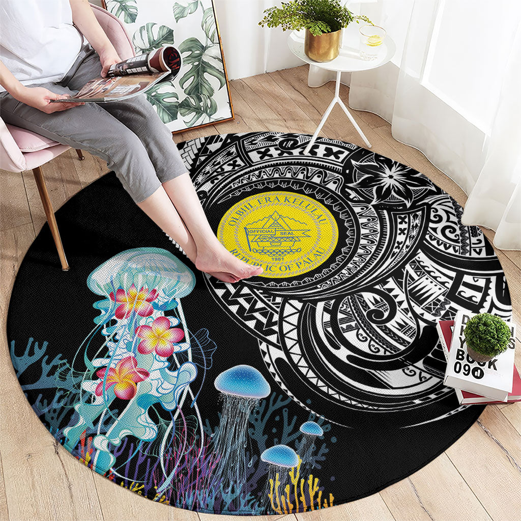 Palau Jellyfish Round Carpet Coral Reef with Polynesian Pattern
